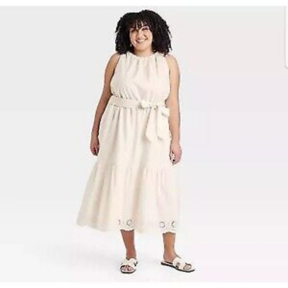 NWOT Ava & Viv Ivory Sleeveless Boho Eyelet Midi Dress Size 2X